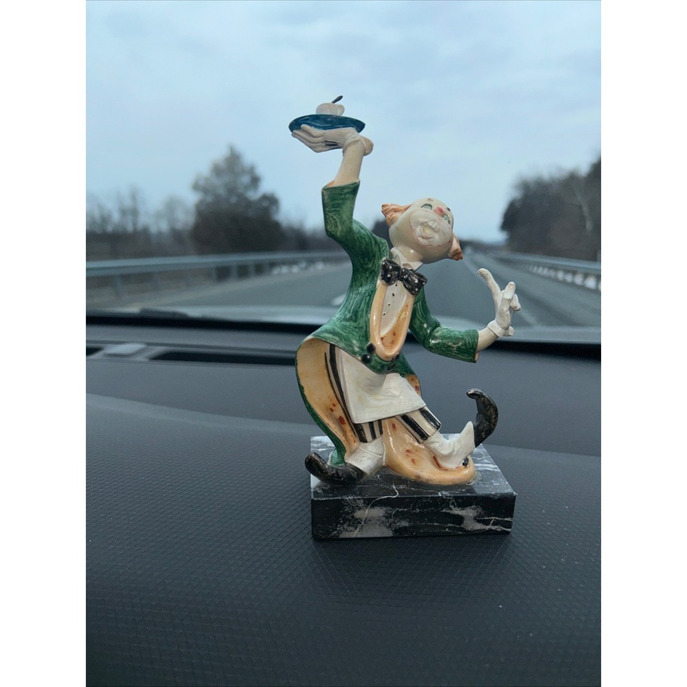 Vintage Italian Clown Figurine Waiter with Coffee on Carrara Marble Base Italy